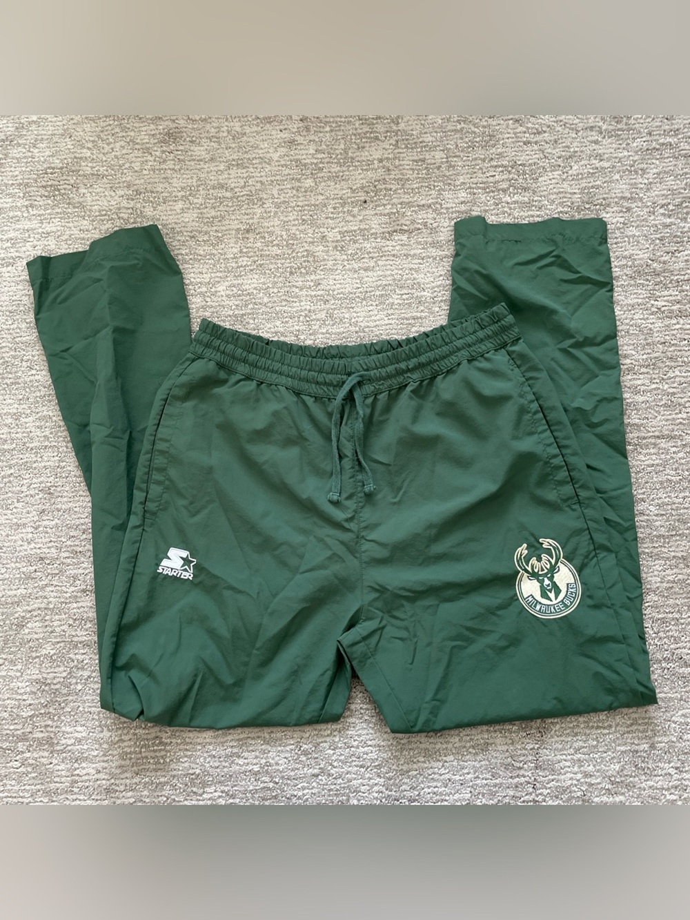 Milwaukee Bucks Starter Mens Size Large Green Nylon Athletic Pants Pockets NBA
